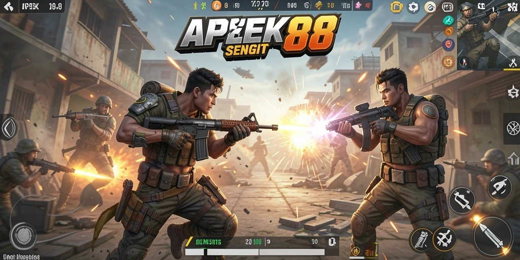 Screenshot gameplay <strong>APEK88</strong> menampilkan pertarungan intens di arena Battle Royale.