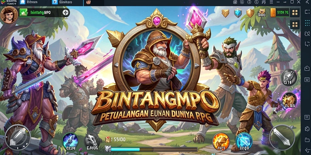 Screenshot gameplay BINTANGMPO menunjukkan karakter beraksi dalam pertarungan epik.