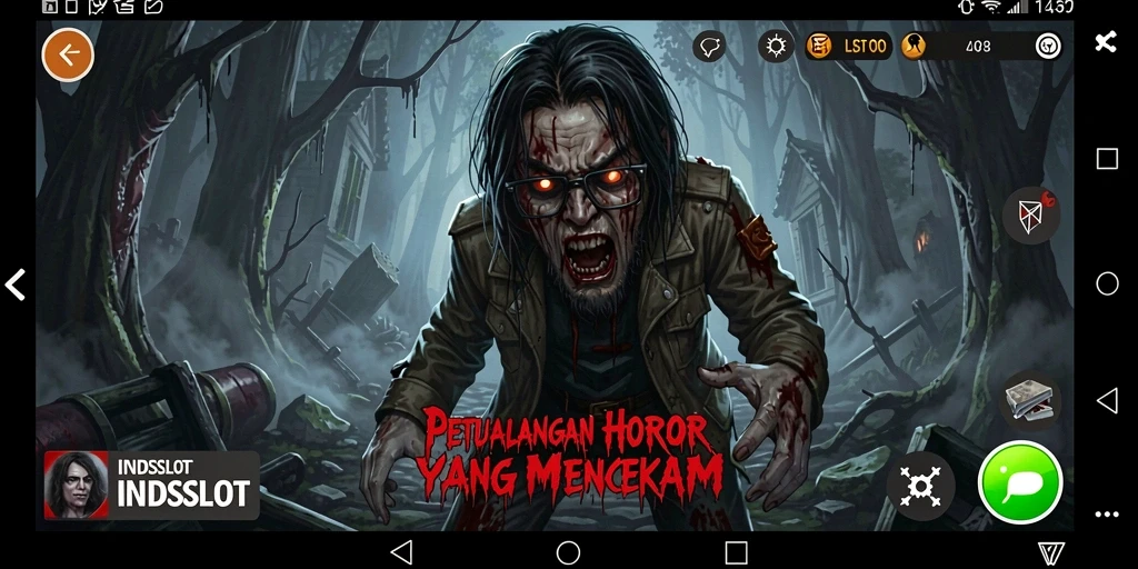 Tangkapan layar menunjukkan gameplay horor yang menegangkan di INDSLOT.