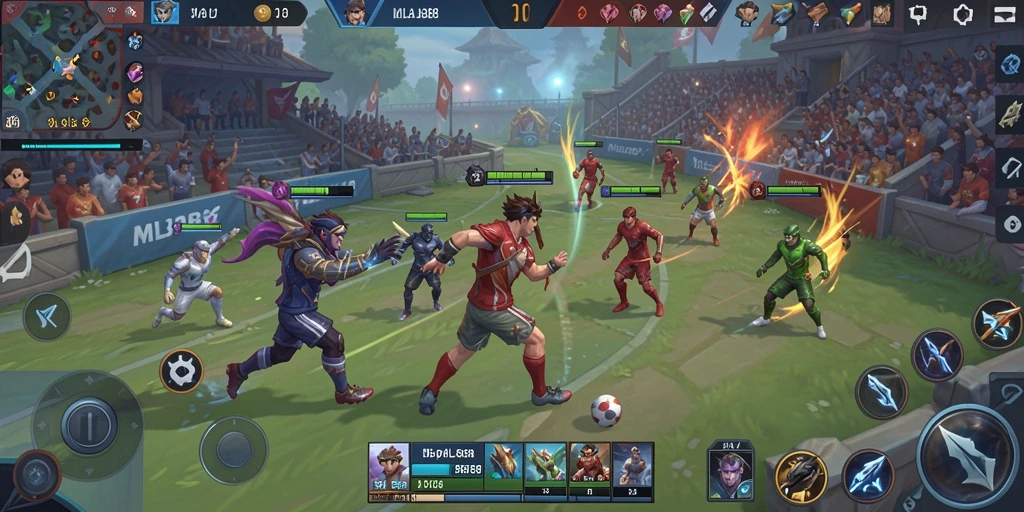 Tampilan gameplay MLBB8 yang menampilkan aksi sepak bola seru.