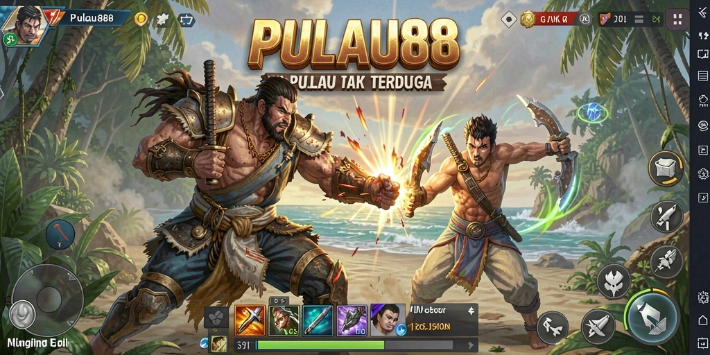 Gameplay PULAU88 menampilkan perang melawan karakter kuat.